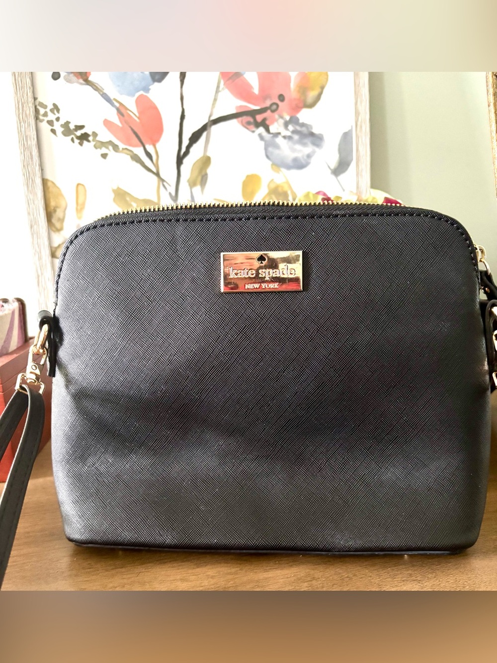 kate spade Black with Gold Logo Plaque Crossbody